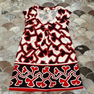 Diane Von Furstenberg Silk Knot Mini Dress Bold Orange and Brown Print Size 8